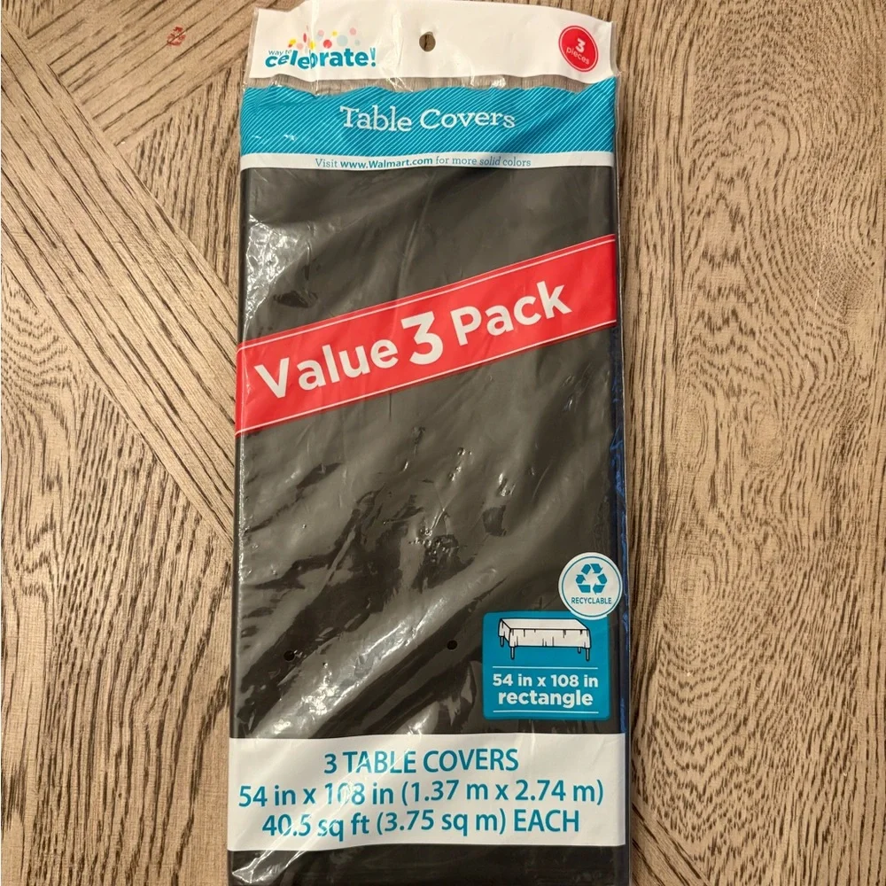 🍒4/$15 NWT Celebrate Black Rectangle Table Covers Value 4 Pack